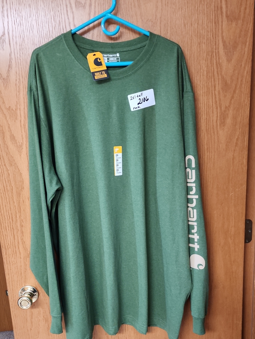 Carhartt Men’s Long-Sleeve Green Logo Tee 2xl tall nwt number 2106
